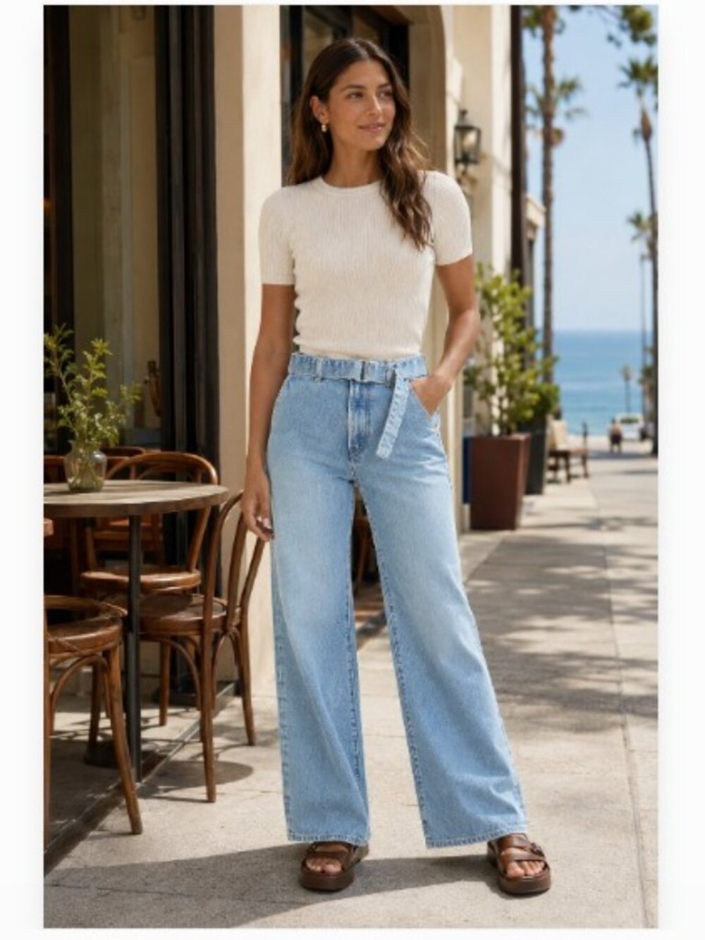 Loft Rivete Belted High Rise Wide Leg Light Wash Jeans 29/8 NWOT